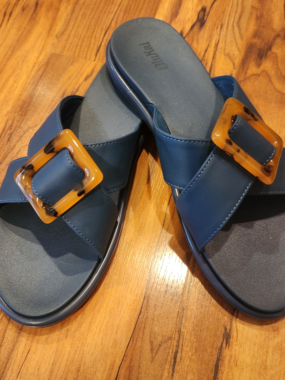 OluKai L'ai Blue W/Tortoise Shell Buckle Slide Sandals